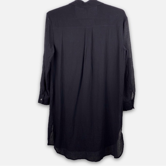 Seafolly Australia Crinkle Beach Shirt Black Size Medium Button Roll Sleeves - Picture 2 of 14